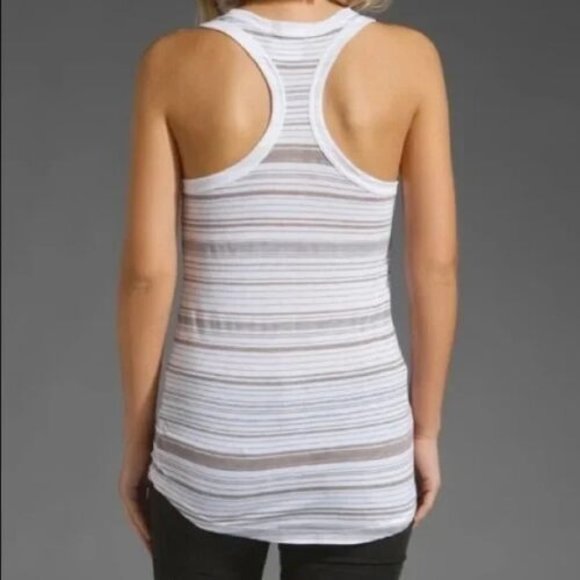 James Perse Neutral Minimalist Striped Racerback Tank Top, Size 3 / Large - Picture 2 of 8